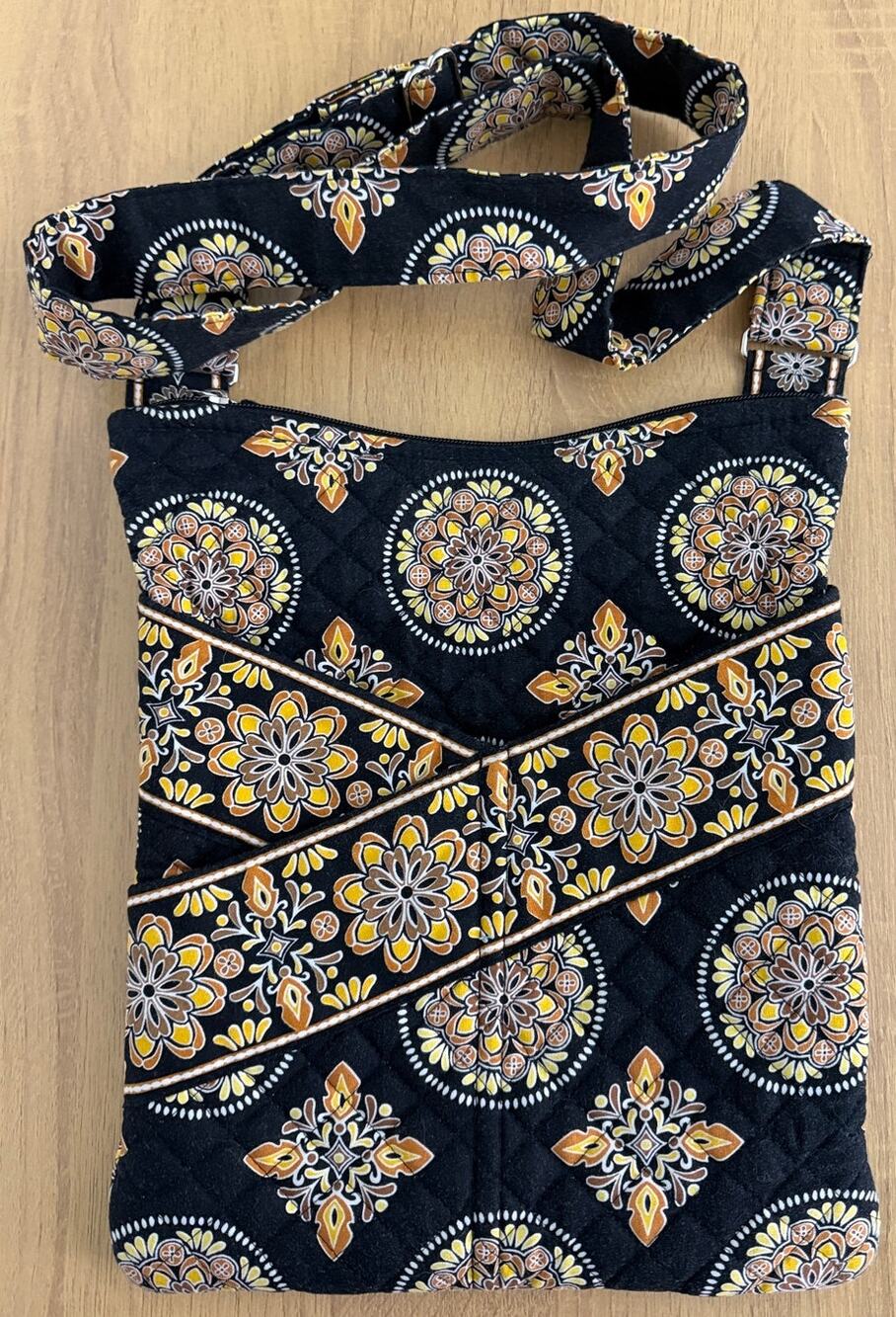 Stephanie Dawn Quilted Crossbody Purse in Black with Floral Pattern NWOT